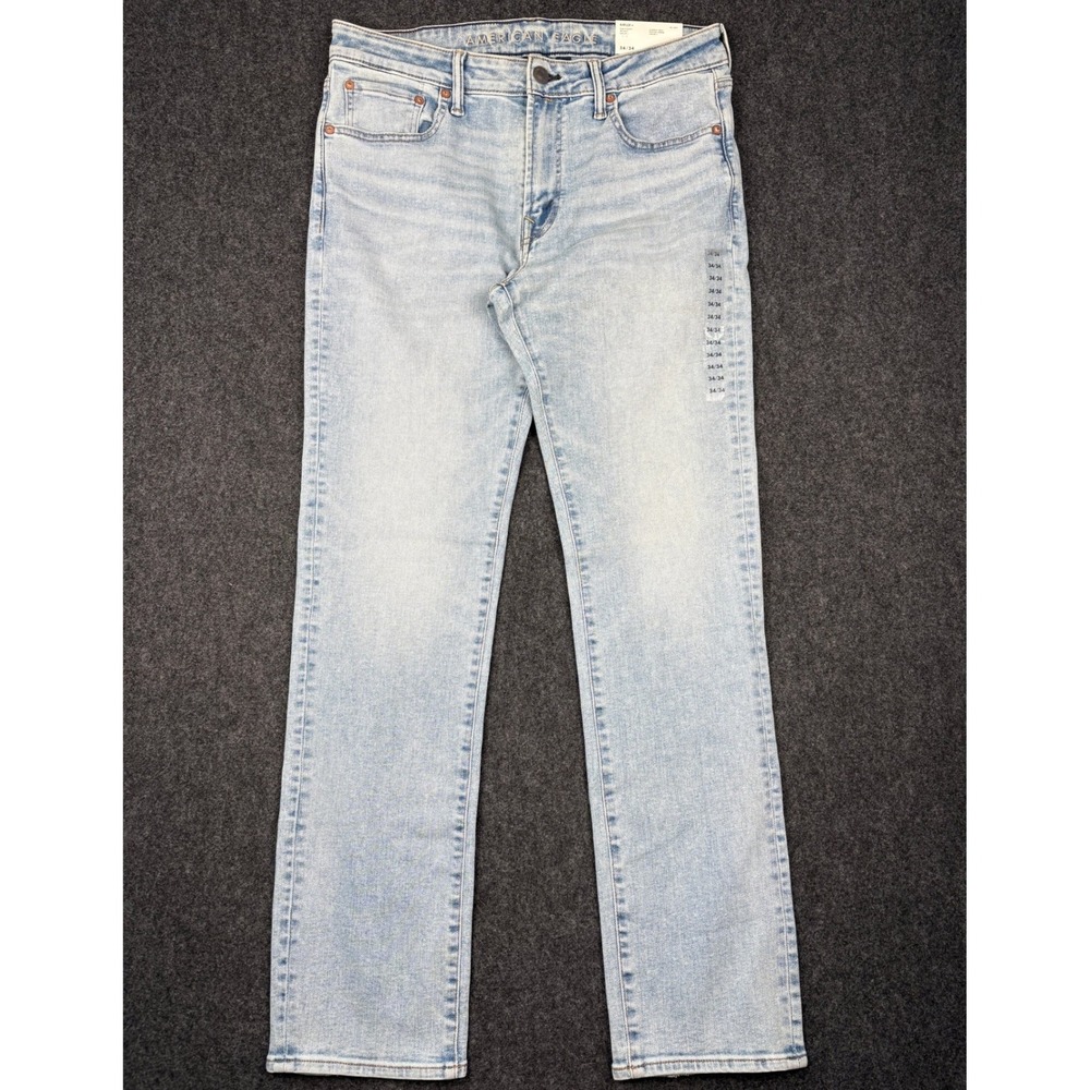 American Eagle Airflex+ Slim Straight Jeans Mens 34x34 Skylight Blue Wash NWT